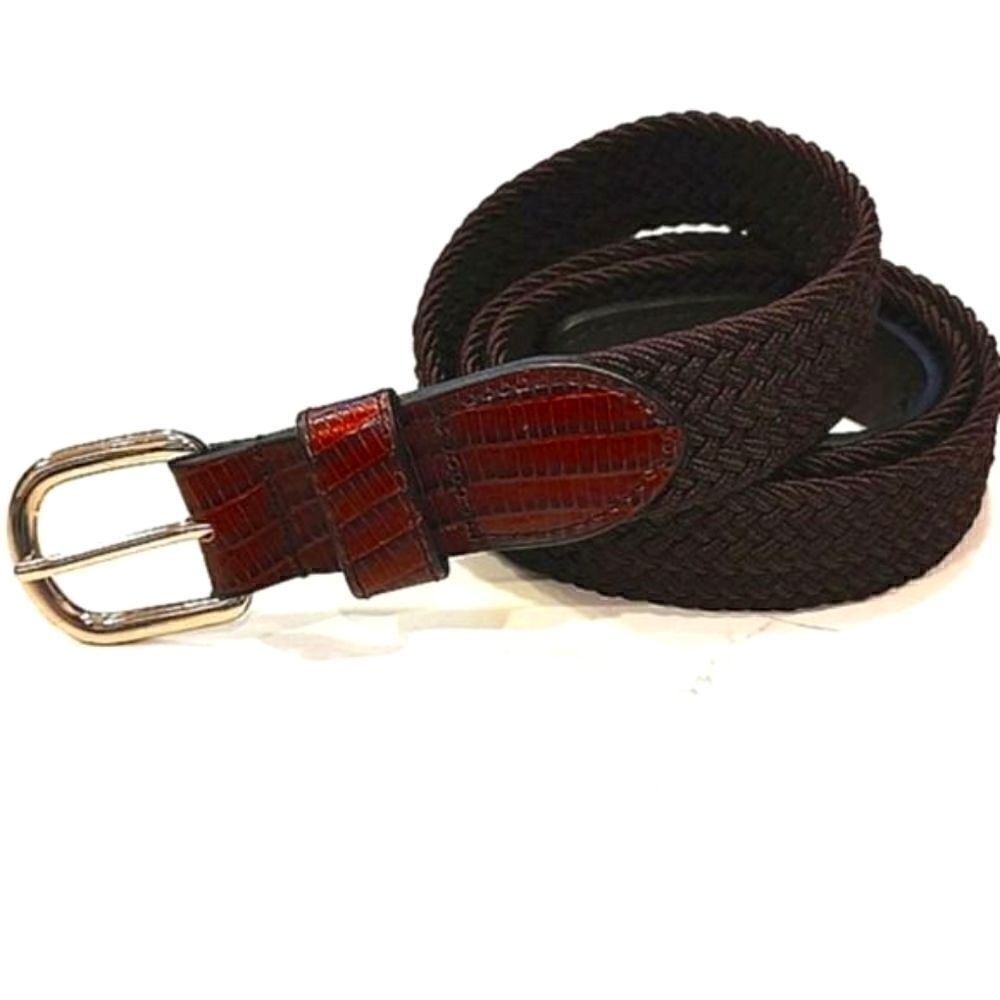 Men's Full Grain Leather Brown Woven Belt Size 40